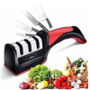 Manual Knife Sharpener 3 Stage Sharpening Tool for Ceramic Knife and Steel Knives Black & Red