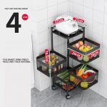4 Layer Rotating Trolley Portable Storage Rack Square Design Container Basket Organizer Holder Stand for Kitchen