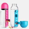 Water Bottle with Pillbox Plastic Drink Bottle with Medicine Pills Box 600Ml