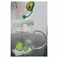 Beautiful Printed Glass Cup Mug With Straw 450 ML
