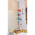 Bathroom Corner Shelf 4 Tier Adjustable Shower Rack Stainless Telescopic Shower Organizers Pole Height 2.6 meter