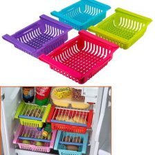 National 4 Pcs Expandable Adjustable Fridge Storage Basket Under Shelf Fridge Organiser Rack Space Saver Refrigerator Sliding Drawers - Unbreakable, Random Colours (Multicolor)