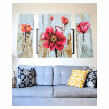 Textured Flower Print Framed Painting Set of 3 for Home Decoration (Synthetic, 24 inch x 18 inch, Set of 3) Multicolor