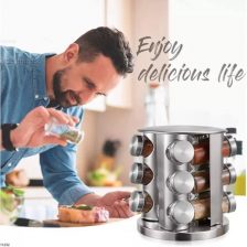 Stainless Steel Heavy Duty Rotating Rack Organizer for Condiment Seasoning Jars Set Spice Bottle