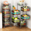 5 Layer Rotating Trolley Portable Storage Rack Square Design Container Basket Organizer Holder Stand for Kitchen