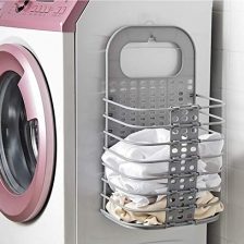 Wall Mounted Bathroom Hanging Mesh Laundry Basket Washing Bin Portable Plastic Laundry Hamper Bag for Bathroom Bedroom Dirty Clothes