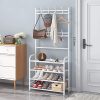 Multifunction Entryway Coat Hanger Shoe Rack Storage 4 Tier White Color