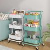 3 Layer Rolling Utility Cart Storage Shelves Multifunction Trolley Service Cart with Mesh Basket Handles and Wheel