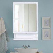 Bathroom Cabinet Storage Organizer with Mirror White Color