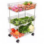 National Stainless Steel Fruit and Vegetable Storage Stand Rack Multipurpose Baskets Kitchen Trolley Modern Kitchen Storage Rack (3 Layer Trolly)