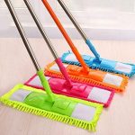 Wet and Dry Cleaning Flat Microfiber Floor Cleaning Mop with Steel Rod Long Handle Dry Mop, Standard (Pack of 1 Piece, Multi-Colour)