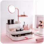 Stylish Makeup Organizer with Rotatable Mirror Multi functional Plastic Cosmetic Drawer Box