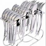National Kitchen Stainless Steel Cutlery Set with Stand for Dining Table - Set of 24 Pieces