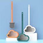 Cloud Shape Toilet Brush Water Leak Proof With Base Silicone Wc Flat Head Flexible Soft Bristles Brush With Quick Drying Holder