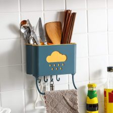 Cloud Series Plastic Cutlery Holder for Kitchen Wall Hanging 4 Hooks with Towel Holder