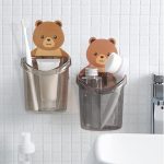 Cartoon Bear Toothbrush Holder Multipurpose Bearing Weight Toothbrush Storage Rack Punch Free Easy To Install Toothbrush Wall Organizer For Home Bathrooms